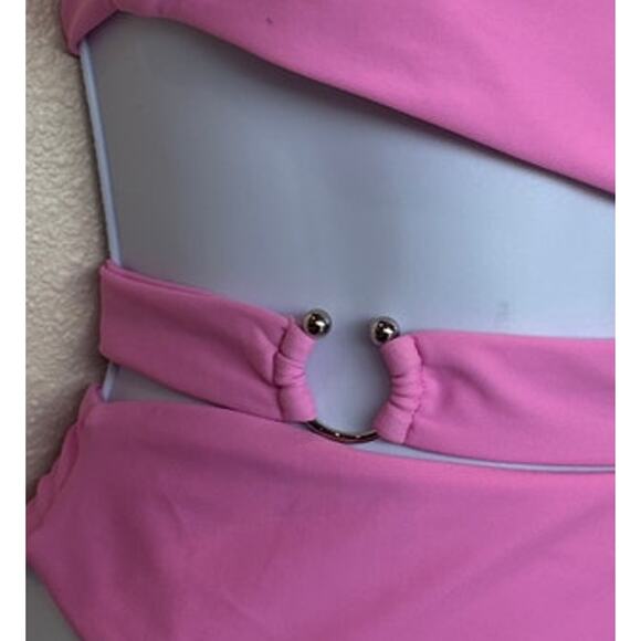 Lovewave Pink Strapless One Piece Swimsuit SMALL Cutout Monokini Cheeky $128 NEW - Picture 9 of 9